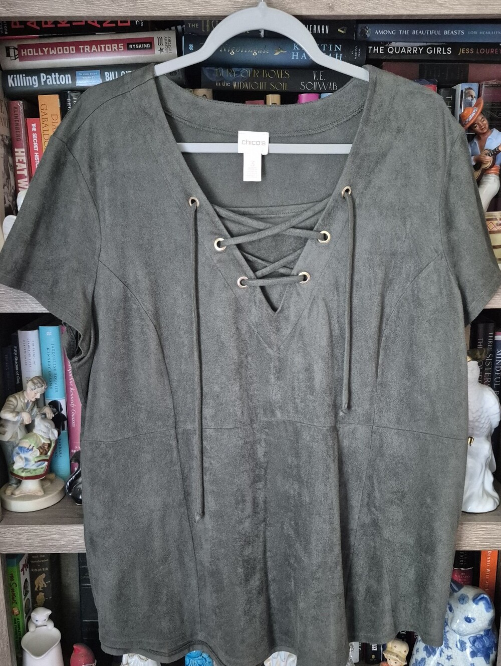 Chico's Olive Lace-Up Suede-Look Tunic